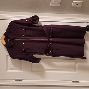 Sharagano Women's Zipped Burgundy formal dress with pockets and Gold buttons 6